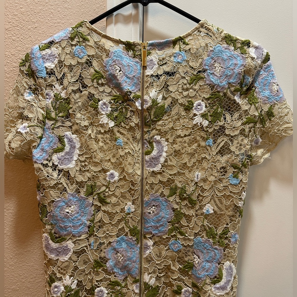 Calvin Klein Womens  Beige Floral Embroidered Lace Dress- US 6 - Picture 5 of 7